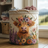 Coș de rufe matlasat - Vacă Highland și flori — imagine 1