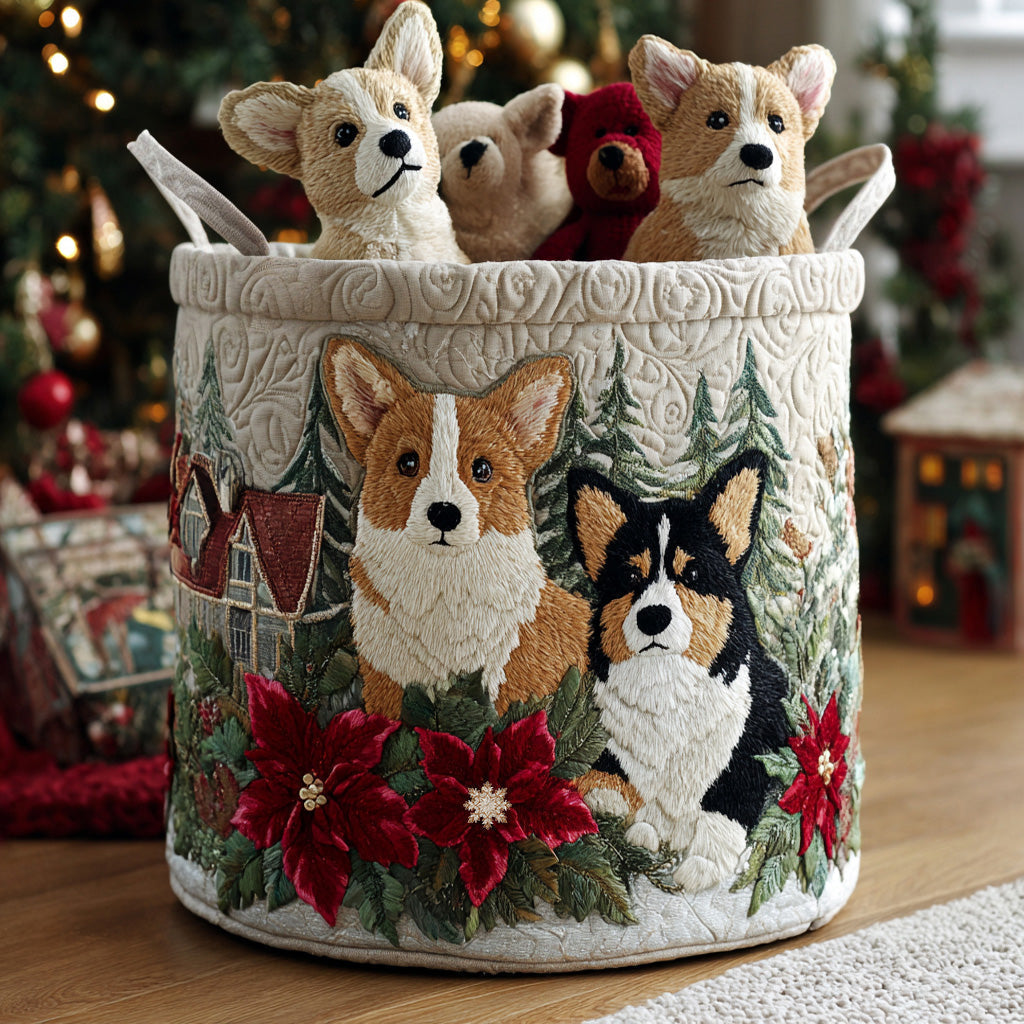 Coș de rufe matlasat - Corgi de Crăciun — imagine 1