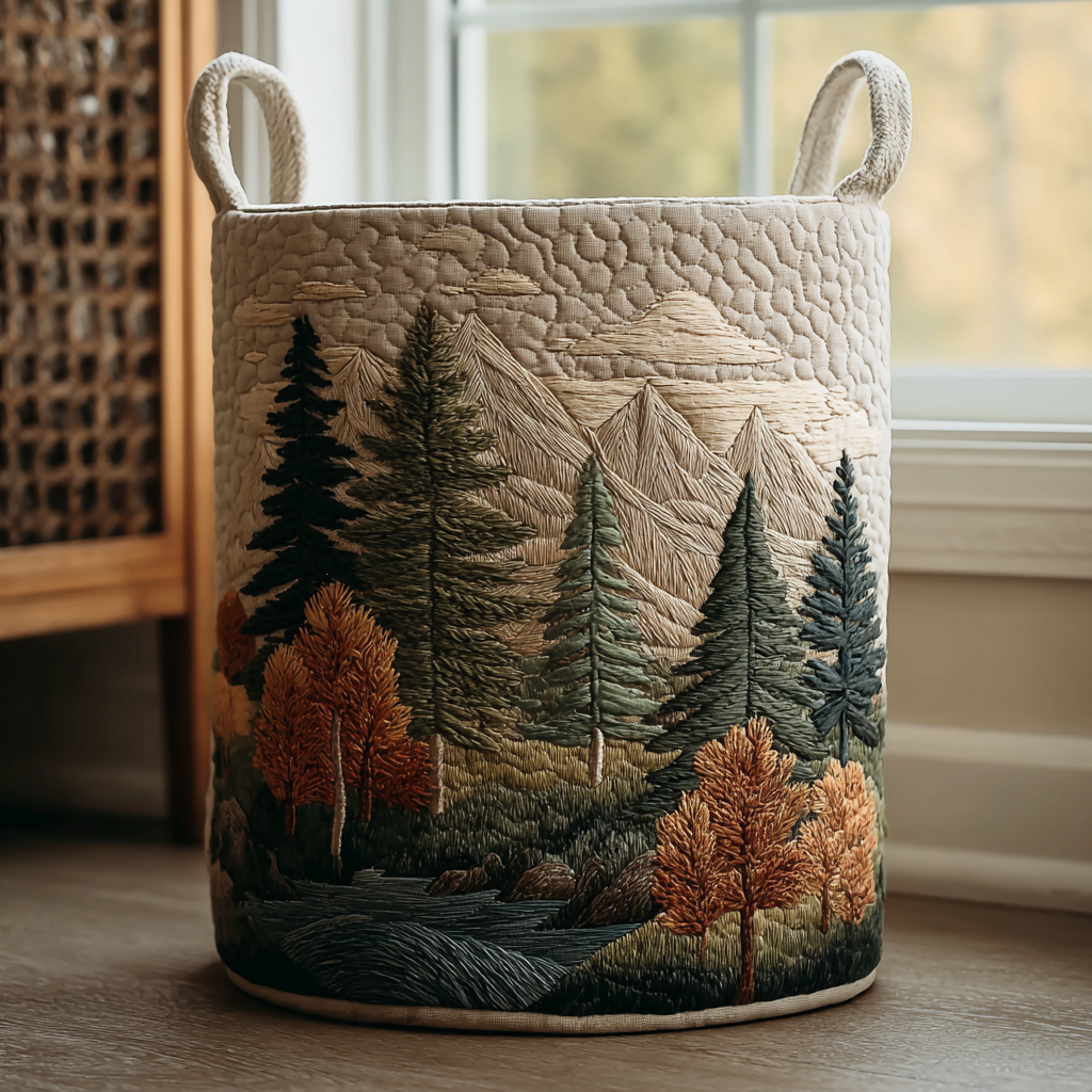 Coș de rufe matlasat - Peisaj natural cu model — imagine 1