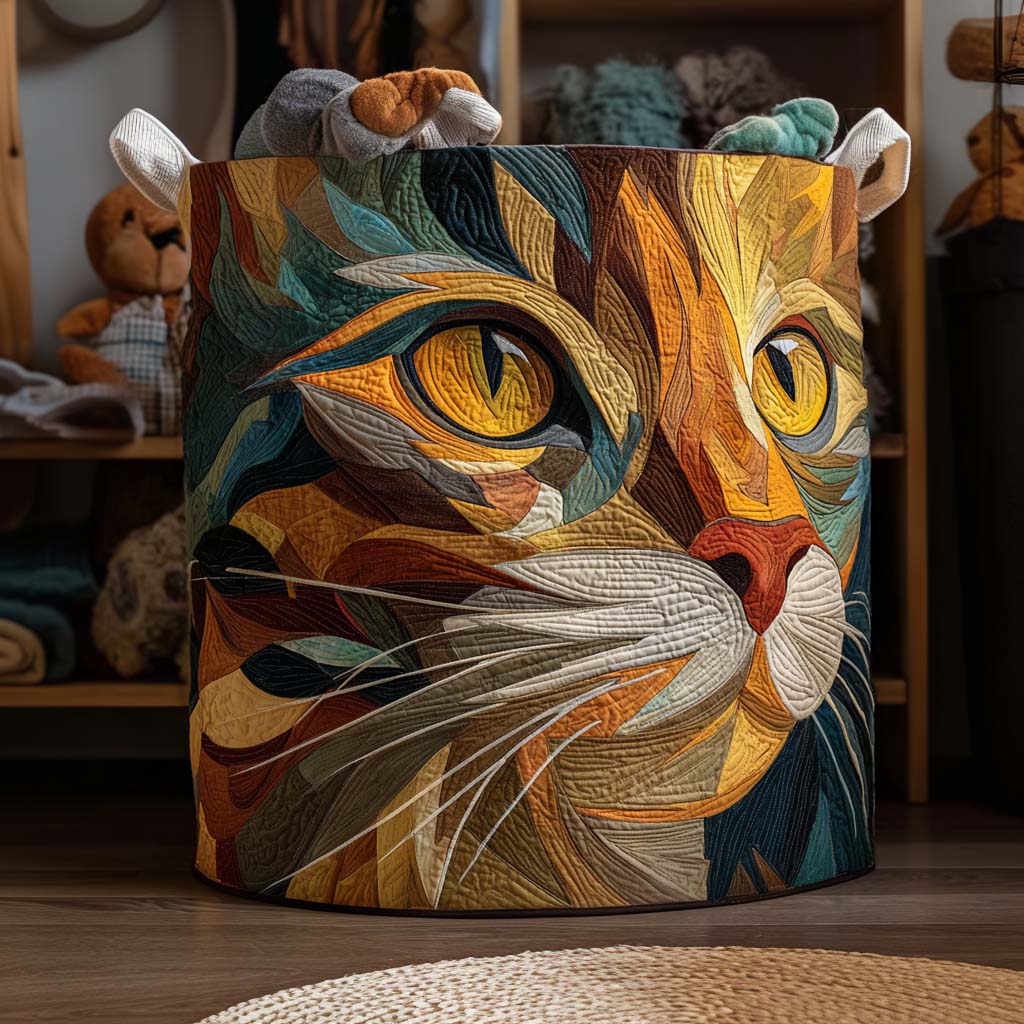 Coș de rufe matlasat - Pisici patchwork — imagine 1