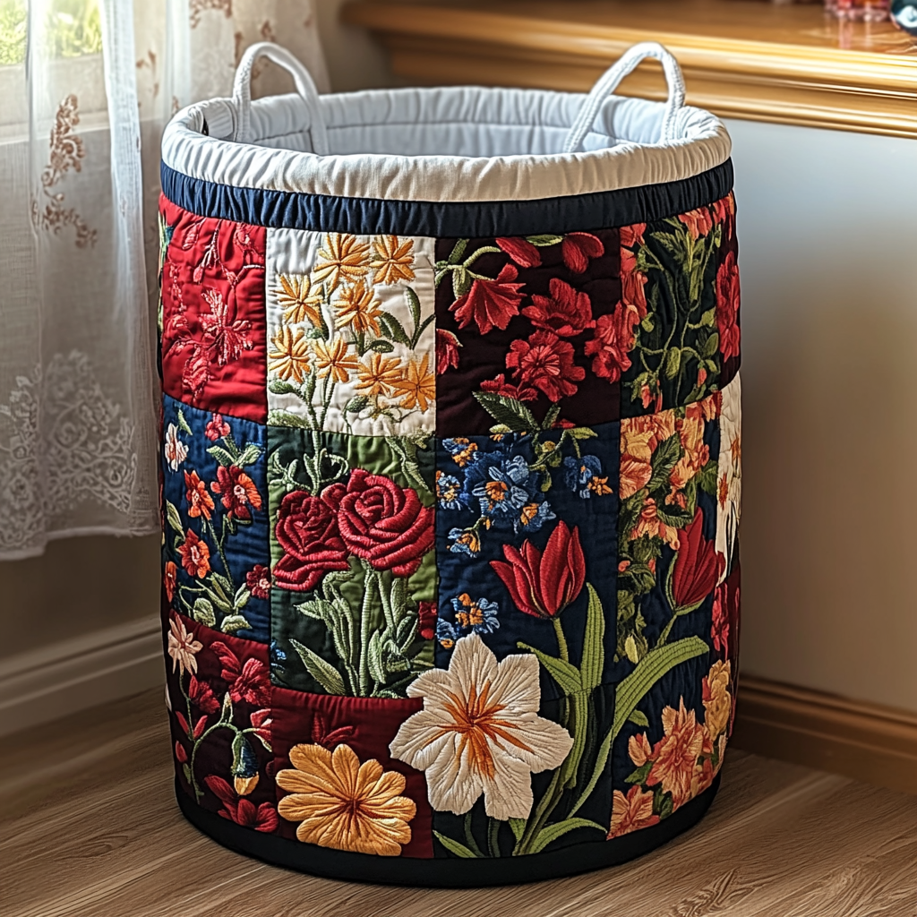 Coș de rufe matlasat - Model floral — imagine 1