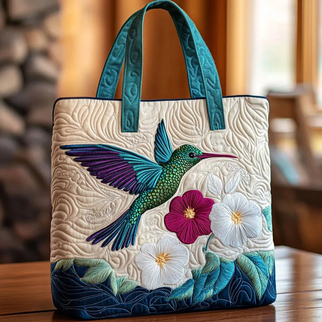 Melody - geantă matlasată, colibri și floare — imagine 1
