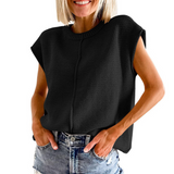 Tabitha - top casual, minimalist, fără mâneci, cu decolteu rotund — imagine 1