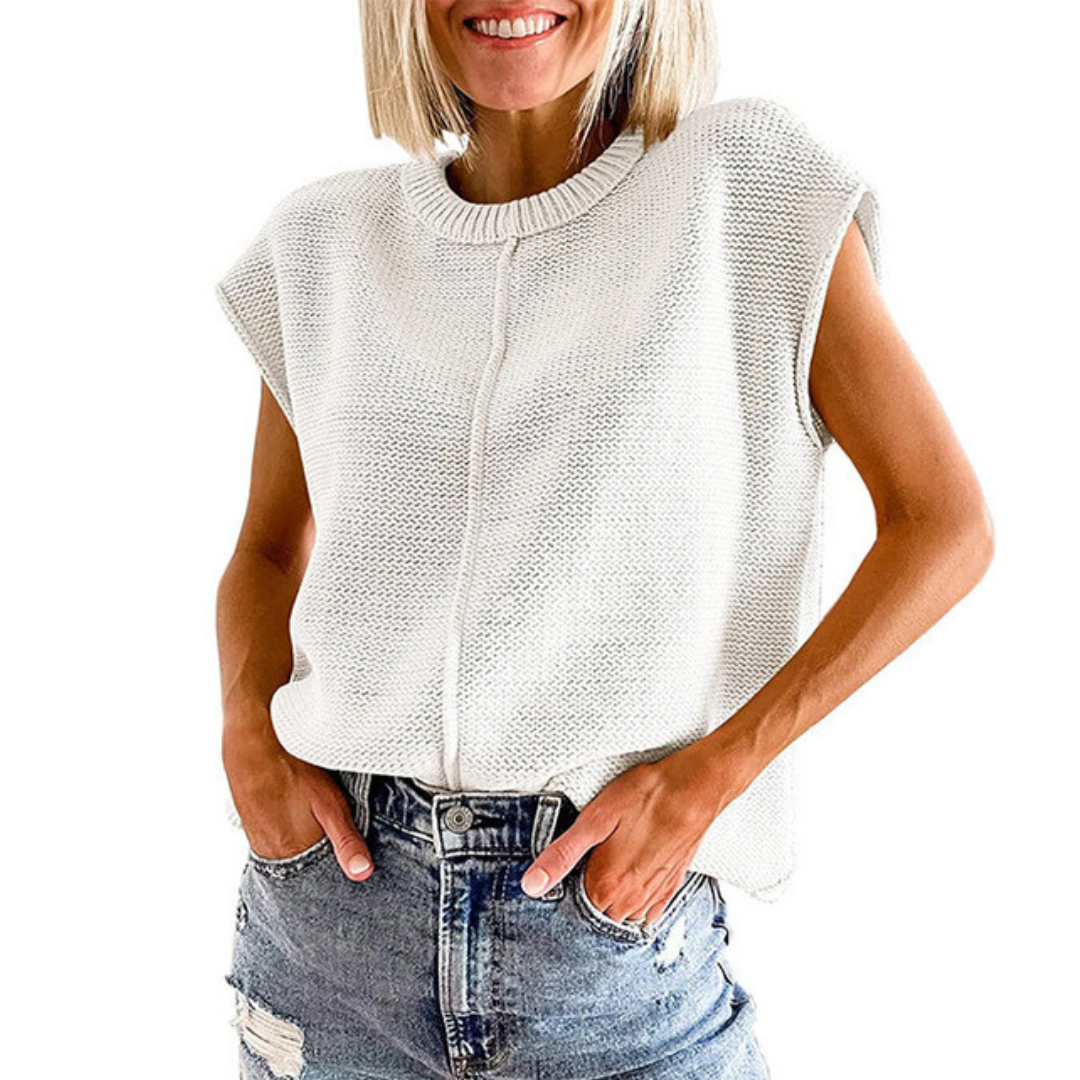 Tabitha - top casual, minimalist, fără mâneci, cu decolteu rotund — imagine 2