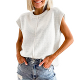 Tabitha - top casual, minimalist, fără mâneci, cu decolteu rotund — imagine 2