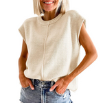 Tabitha - top casual, minimalist, fără mâneci, cu decolteu rotund — imagine 3