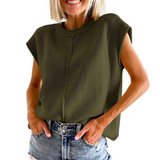 Tabitha - top casual, minimalist, fără mâneci, cu decolteu rotund — imagine 4