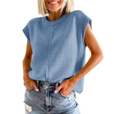 Tabitha - top casual, minimalist, fără mâneci, cu decolteu rotund — imagine 5