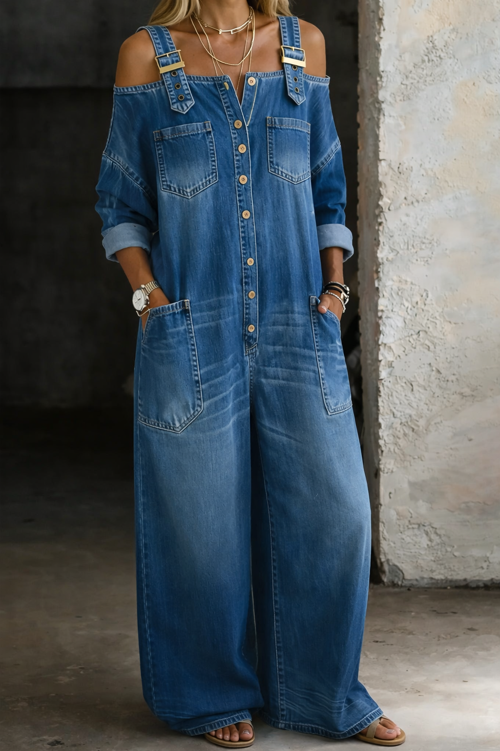 Valerie - salopetă din denim cu umerii goi — imagine 2