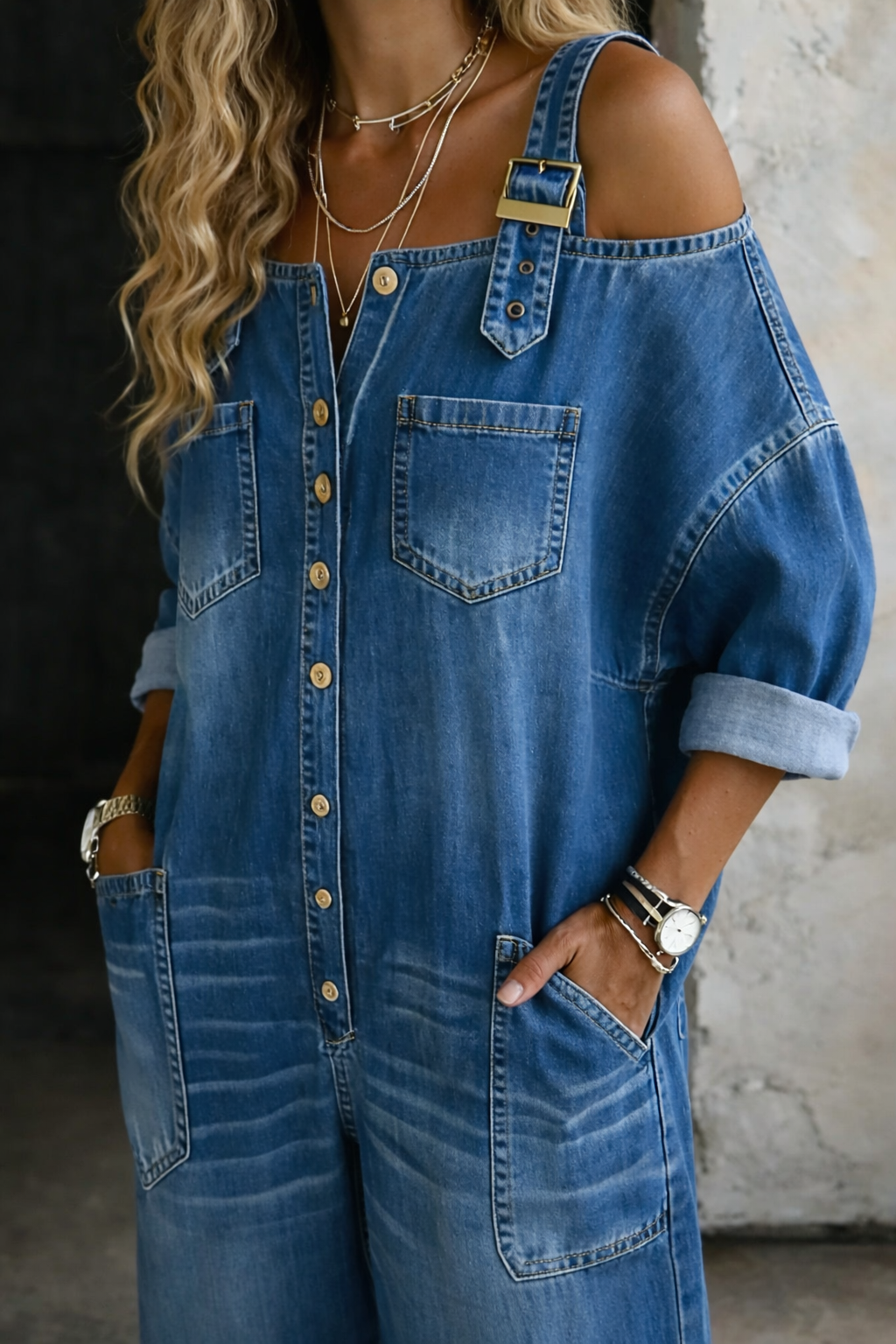 Valerie - salopetă din denim cu umerii goi — imagine 4