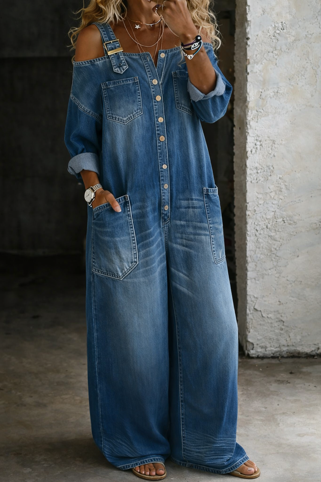 Valerie - salopetă din denim cu umerii goi — imagine 5