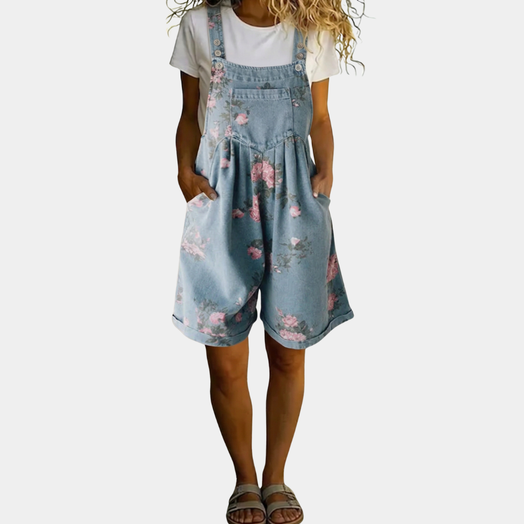 Vanessa - Salopetă din denim cu imprimeu floral — imagine 1