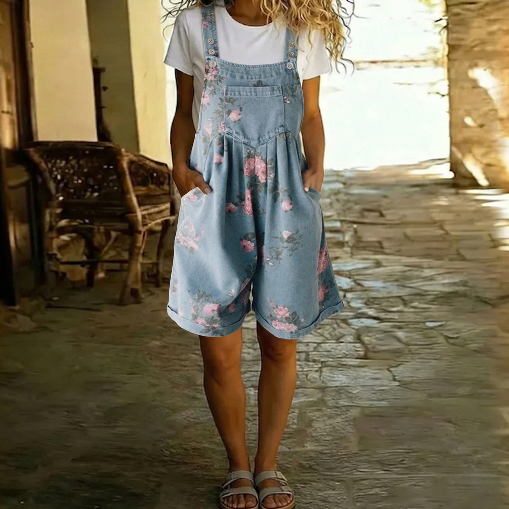 Vanessa - Salopetă din denim cu imprimeu floral — imagine 2
