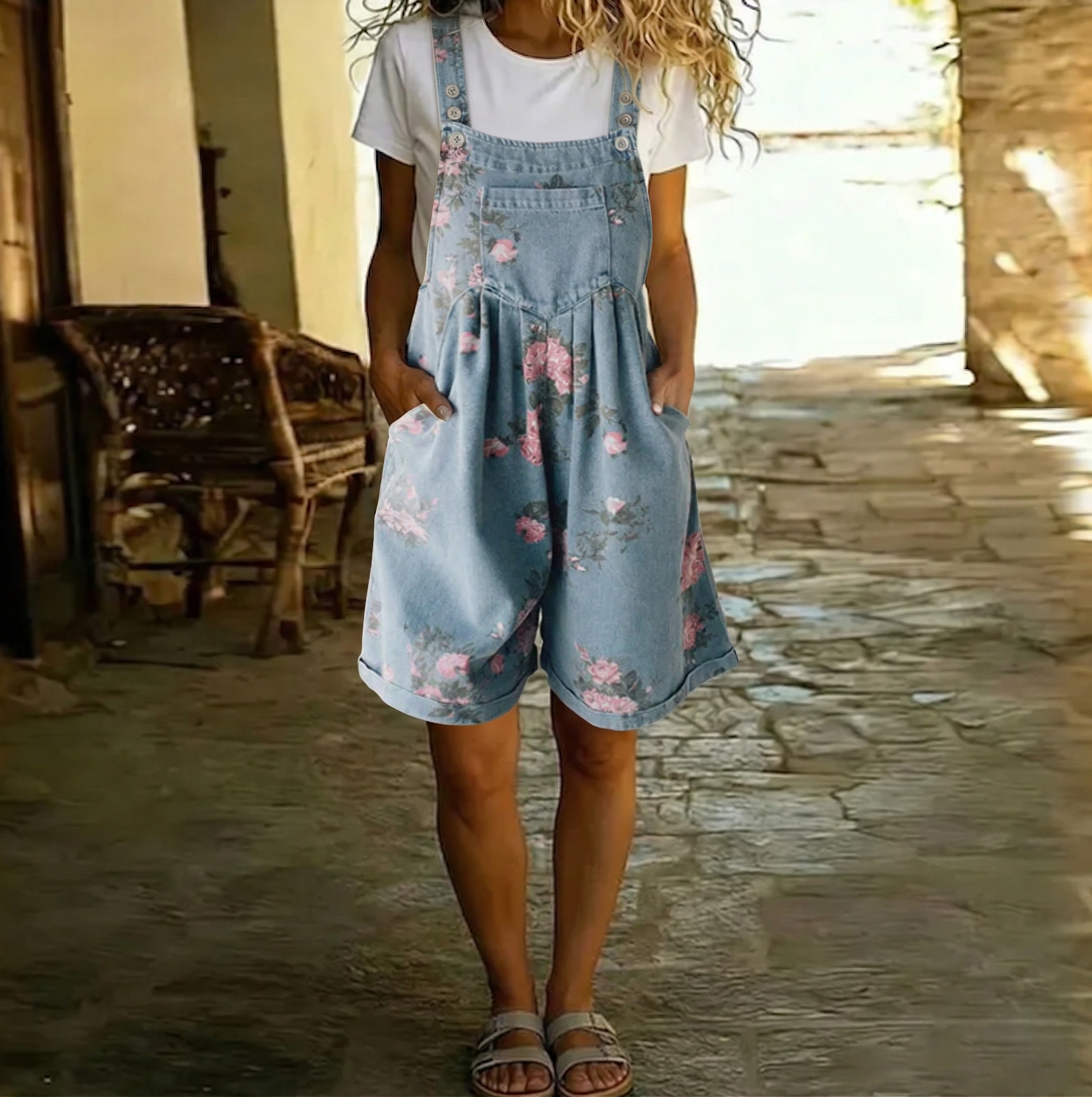 Vanessa - Salopetă din denim cu imprimeu floral — imagine 2