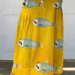 Fustă din pânză cu buzunare, model artistic cu pești — imagine 2