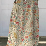 Fustă de in cu buzunare, model floral artistic — imagine 2
