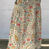 Fustă de in cu buzunare, model floral artistic — imagine 2