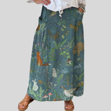 Fustă de in cu buzunare, imprimeu retro floral și animal print — imagine 1