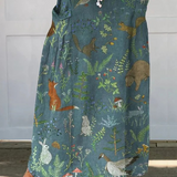Fustă de in cu buzunare, imprimeu retro floral și animal print — imagine 2