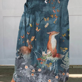 Fustă de in cu buzunare, imprimeu floral și animal print — imagine 2