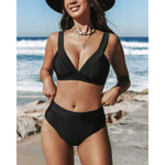Veronica - Costum de baie cu talie înaltă, culoare uni — imagine 3