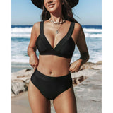 Veronica - Costum de baie cu talie înaltă, culoare uni — imagine 3