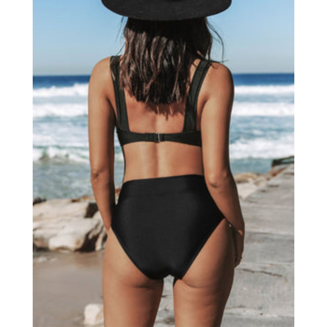 Veronica - Costum de baie cu talie înaltă, culoare uni — imagine 4