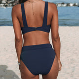 Veronica - Costum de baie cu talie înaltă, culoare uni — imagine 7