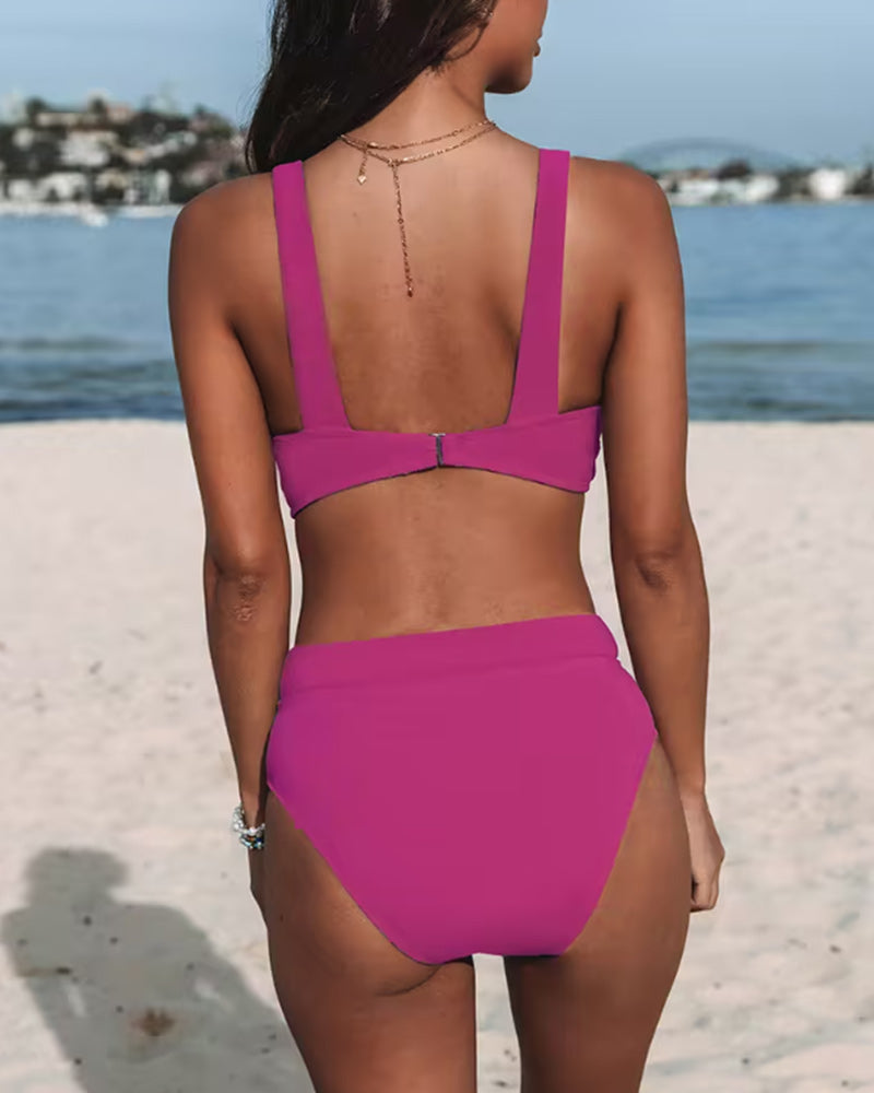 Veronica - Costum de baie cu talie înaltă, culoare uni — imagine 11