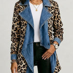Victoria - Jachetă de lungime medie cu imprimeu leopard și panouri din denim spălat — imagine 1