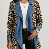 Victoria - Jachetă de lungime medie cu imprimeu leopard și panouri din denim spălat — imagine 1