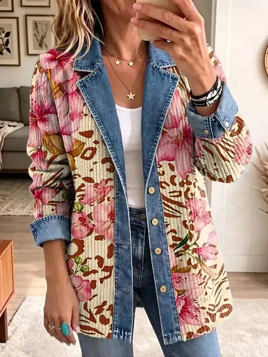 Violet - palton retro cu imprimeu floral de leopard — imagine 1