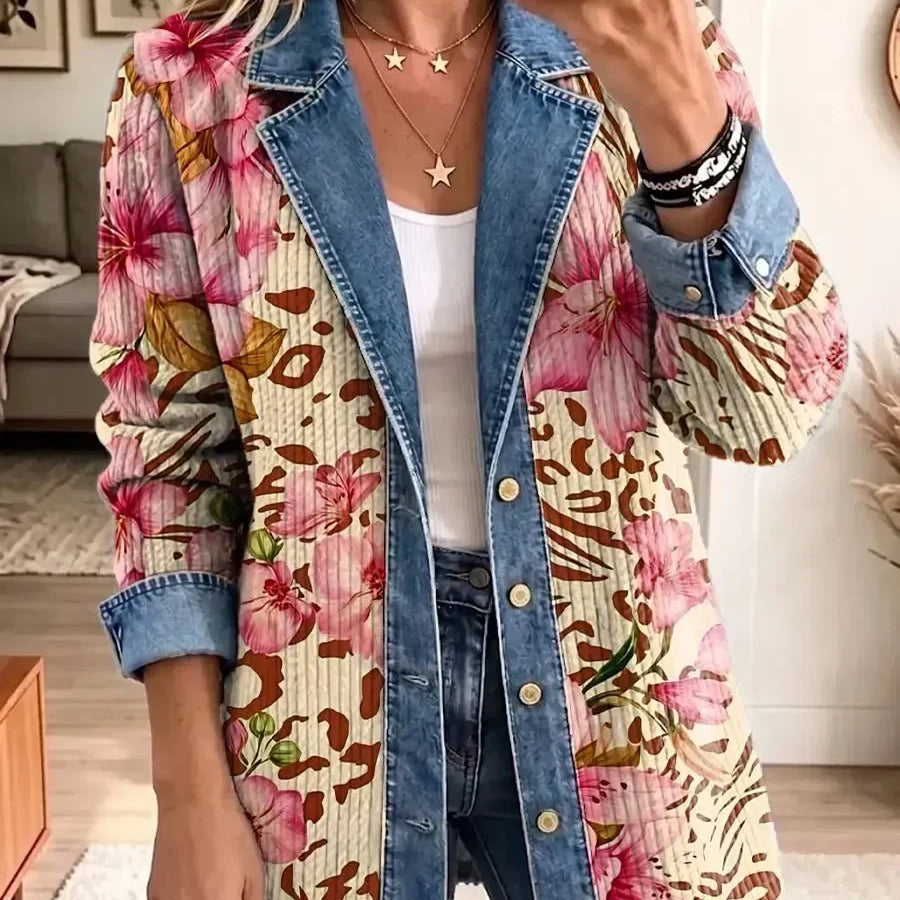 Violet - palton retro cu imprimeu floral de leopard — imagine 1