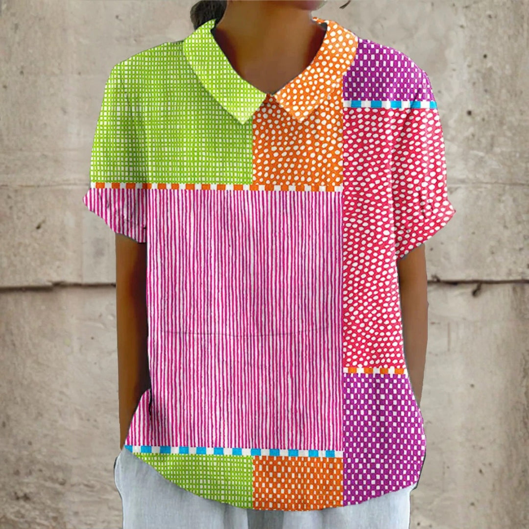 Vivian - bluză colorată cu model patchwork — imagine 1