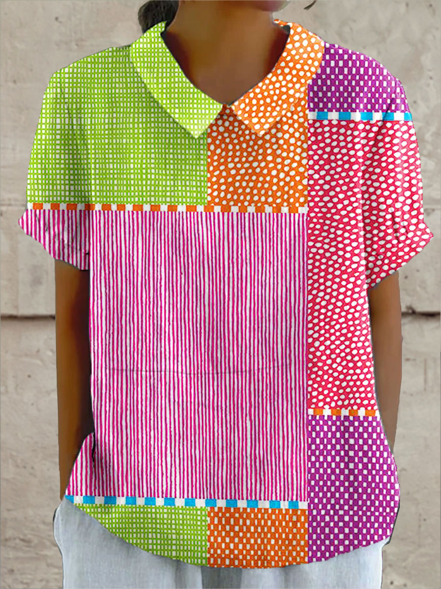 Vivian - bluză colorată cu model patchwork — imagine 2