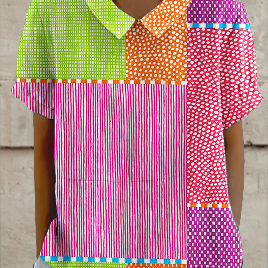 Vivian - bluză colorată cu model patchwork — imagine 2