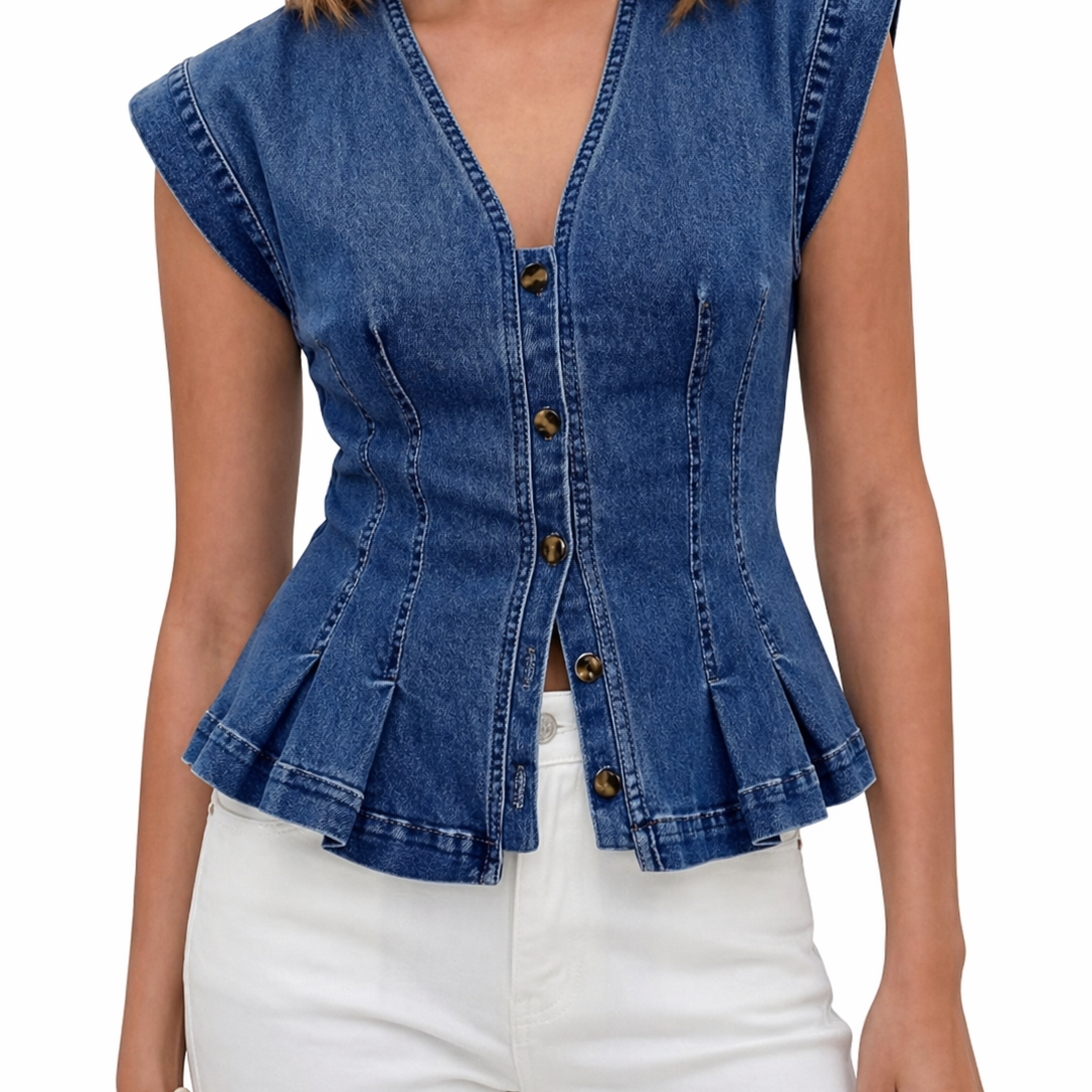 Willa - Top din denim cu decolteu în V — imagine 2