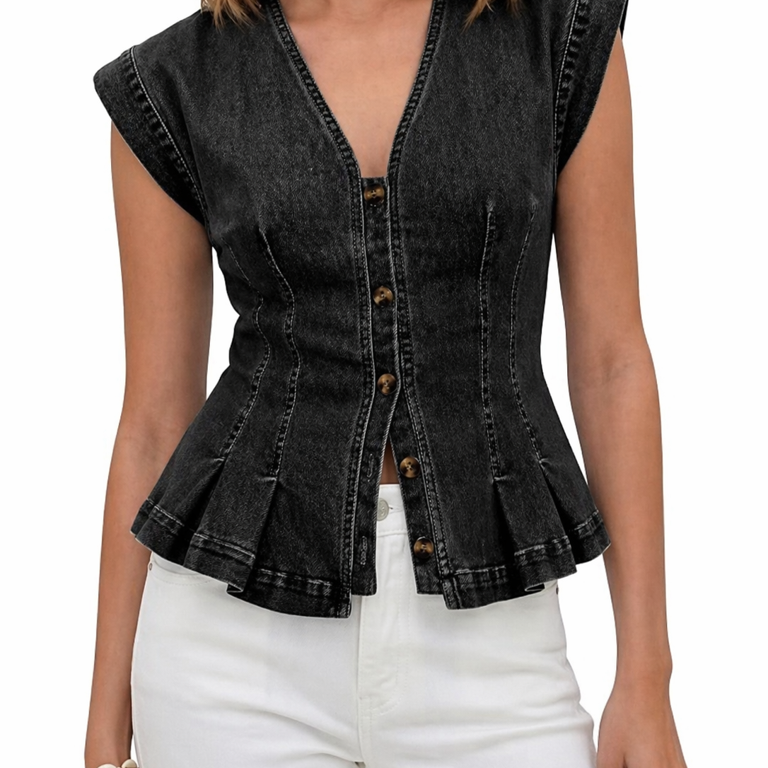 Willa - Top din denim cu decolteu în V — imagine 4