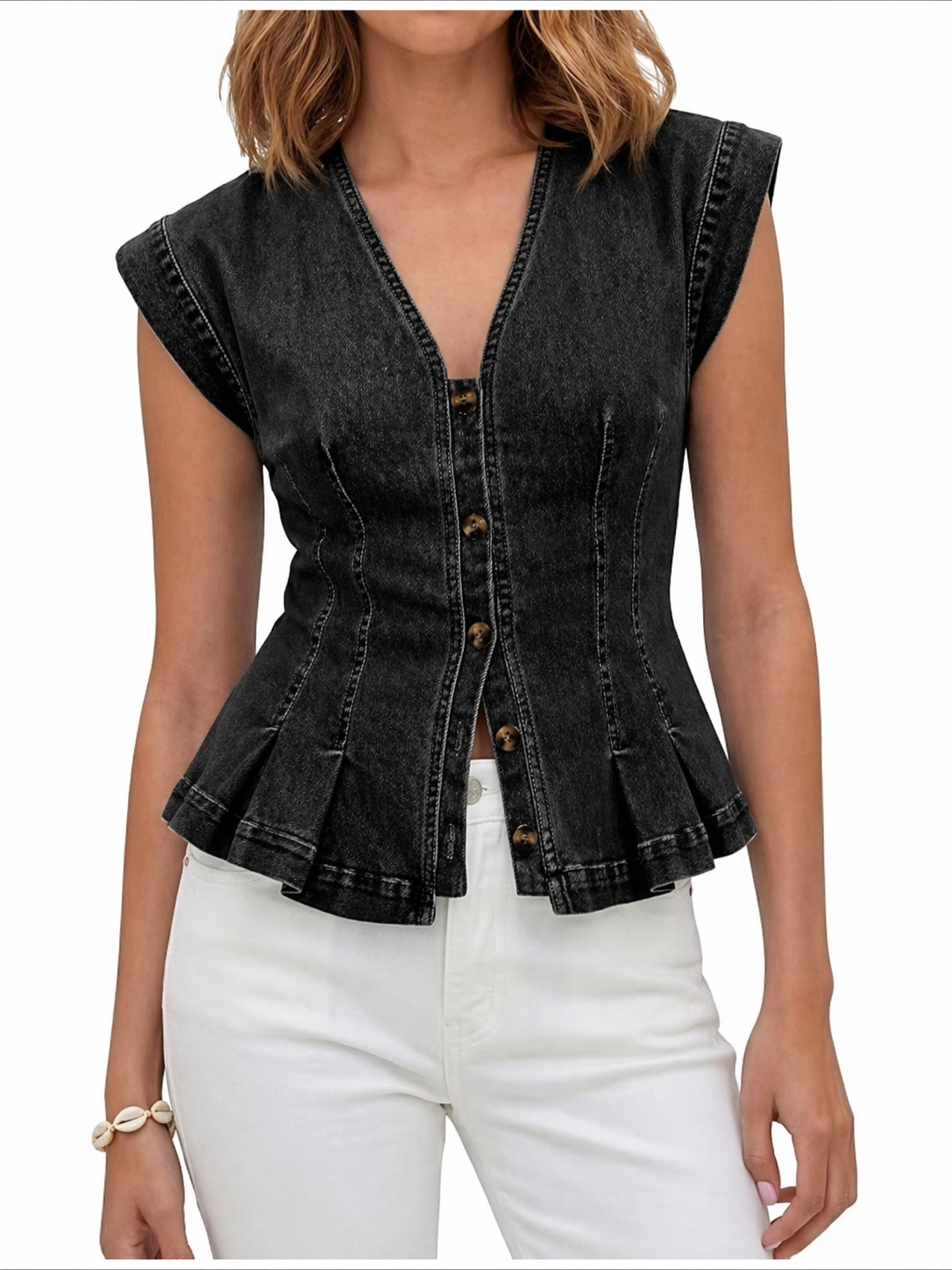 Willa - Top din denim cu decolteu în V — imagine 4