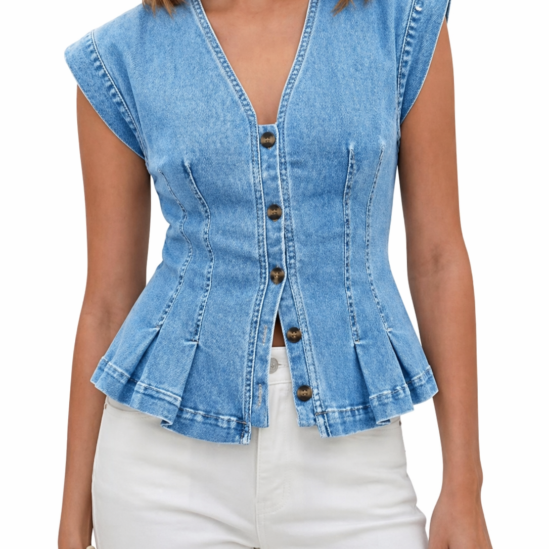 Willa - Top din denim cu decolteu în V — imagine 6
