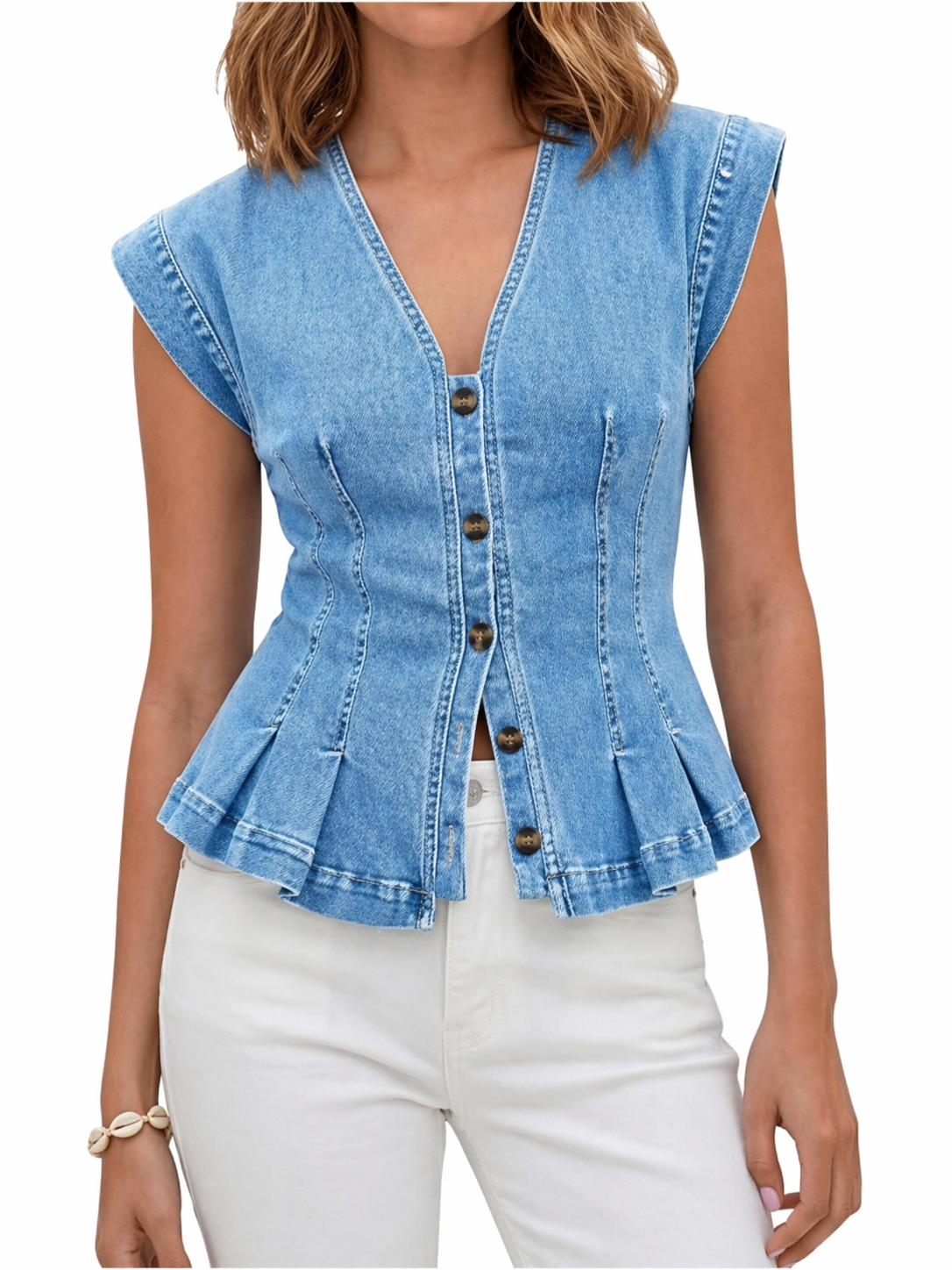 Willa - Top din denim cu decolteu în V — imagine 6