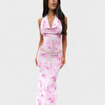 Rochie roz cu imprimeu floral Zoe — imagine 2