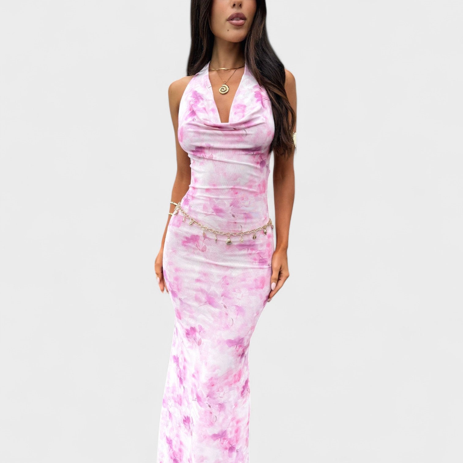 Rochie roz cu imprimeu floral Zoe — imagine 2