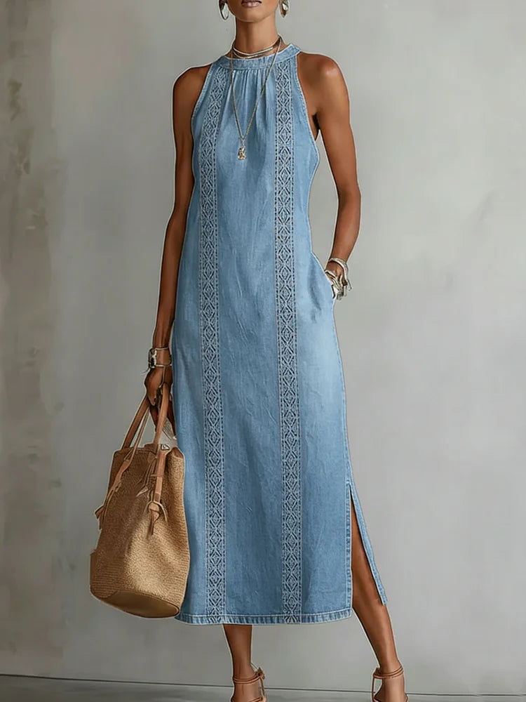 Rochie retro din dantelă din denim Zoey — imagine 2