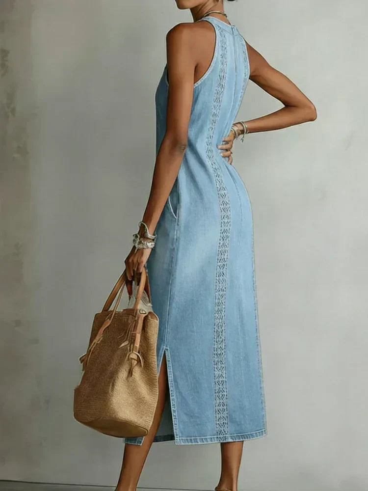 Rochie retro din dantelă din denim Zoey — imagine 3