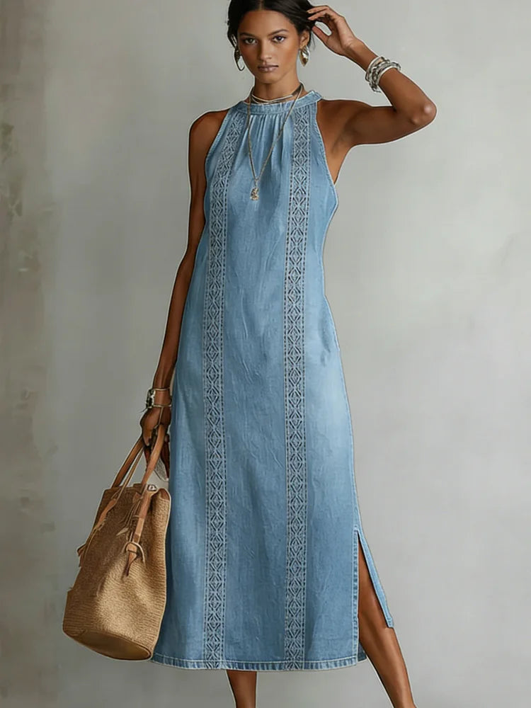 Rochie retro din dantelă din denim Zoey — imagine 4