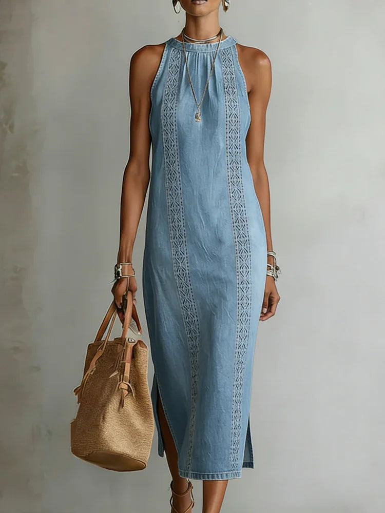 Rochie retro din dantelă din denim Zoey — imagine 5