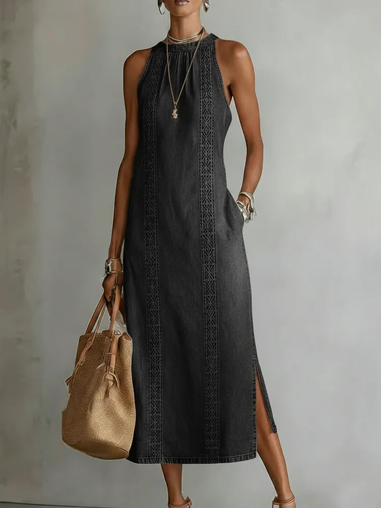 Rochie retro din dantelă din denim Zoey — imagine 6